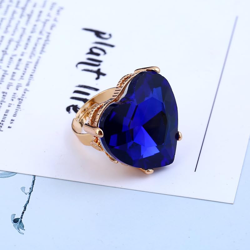 Mnyixsi Fashion Multi Color Big Crystal Heart Ring for Women, Open Adjustable Design Colorful Thick Heart Wedding Statement Ring, Shiny CZ Crystal Love Romantic Engagement Promise Ring Style 4 - color: Style 4