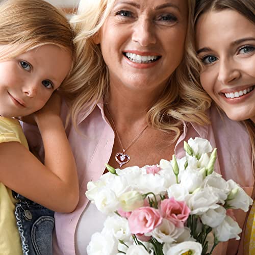 Mom Necklace 925 Sterling Silver Heart Necklaces for Women - color: 02-Rose Gold