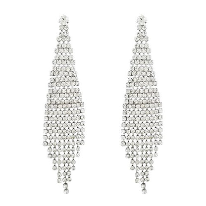 SELOVO Fashion Wedding Bride Women Long Tassel Link Fringe Dangly Earrings Clear Crystal - color: Silver