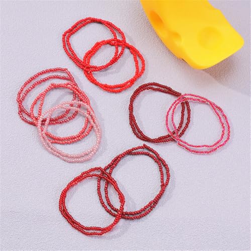 18Pcs Boho Stackable Beaded Bracelets for Women Colorful Handmade Multilayered Rice Beads Anklets Set Summer Beach Bohemian Jewelry Gift - color: Style 2 Red