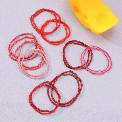 18Pcs Boho Stackable Beaded Bracelets for Women Colorful Handmade Multilayered Rice Beads Anklets Set Summer Beach Bohemian Jewelry Gift - color: Style 2 Red