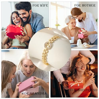WEDDINEN Initial Bracelets for Women, 14K Gold Plated Letter A-Z Bracelets with Diamonds,Thick Chain Bracelet for Women trendy Jewelry Gifts - color: Gold-T
