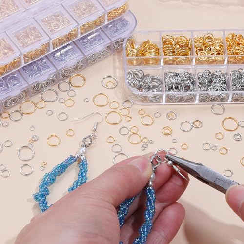 1503Pcs Jump Rings for Jewelry Making Supplies Necklace Clasps Kit with Open Tools Pliers Tweezers and Lobster Clasps for Jewelry Tools Repair Kit - color: mix11