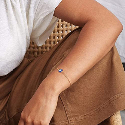 Fesciory Evil Eye Bracelet for Women, Gold Plated Adjustable Chain Jewelry | Blue Evil Eye Charm Bracelet, Lucky Amulet Symbolism, Dainty Adjustable Chain, Daily wear, Jewelry gifts - color: Gold-9