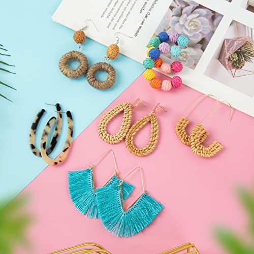 Ponpon 6-18 Pairs Earrings for Women, Lightweight Summer Earrings Straw Earrings Fashion Geometric Statement Hoop Dangle Drop Earrings for Women - style: Style B - 6 Pairs