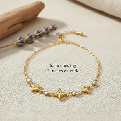 Sonateomber Dainty Gold Silver Star Bracelets for Women, Sparkly Trendy CZ Rhinestone Adjustable Link Chain Elegant Cute Celestial Bracelet Prom Wedding Accessories Fashion Jewelry Gift - color: Gold