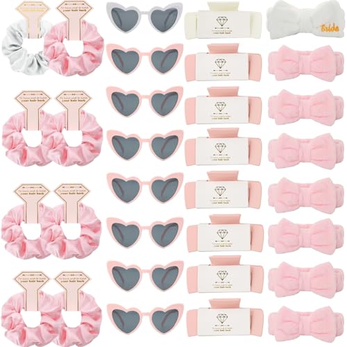 Bridesmaid Scrunchies Proposal Hair claws clips Set of 12 Bridal Shower heart sunglasses Gifts for Wedding Bachelorette Party Favors (32pcs White&Pink) - color: 32pcs White&Pink