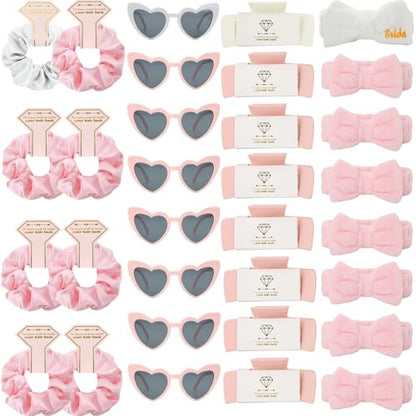 Bridesmaid Scrunchies Proposal Hair claws clips Set of 12 Bridal Shower heart sunglasses Gifts for Wedding Bachelorette Party Favors (32pcs White&Pink) - color: 32pcs White&Pink