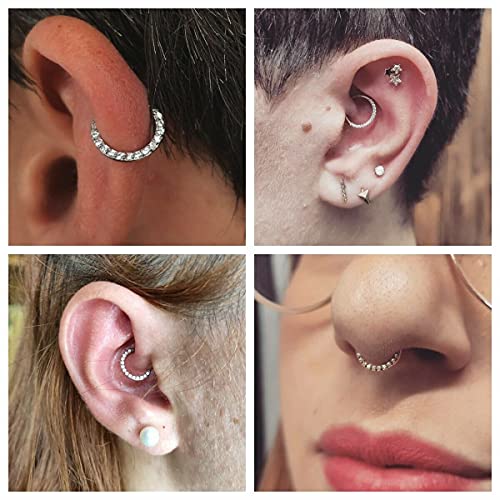 MissNity 20G, 18G, 16G, 14G Hinged Nose Rings Hoop with Gem in 316L Surgical Steel, Septum Clicker Cartilage Earrings Conch Daith Helix Rook Ear Lobe Piercing Jewelry, Diameter 6mm to 12mm - color: 98: Black - Clear CZ