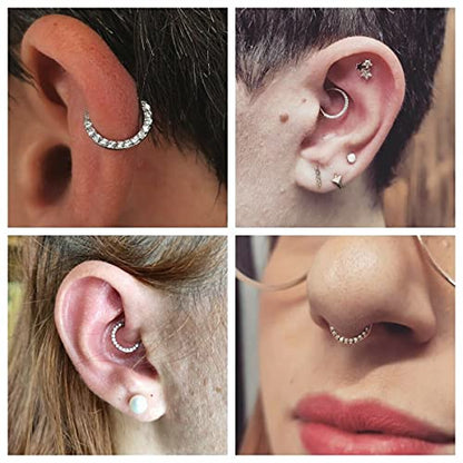 MissNity 20G, 18G, 16G, 14G Hinged Nose Rings Hoop with Gem in 316L Surgical Steel, Septum Clicker Cartilage Earrings Conch Daith Helix Rook Ear Lobe Piercing Jewelry, Diameter 6mm to 12mm - color: 98: Black - Clear CZ