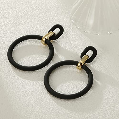 RUOFFETA Acrylic Rectangle Earrings, Fashion Acrylic Square/Oval/Hoop Statement Drop Earrings for Women - color: Black Hoop