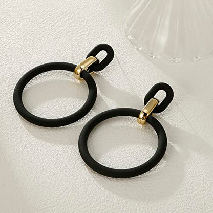 RUOFFETA Acrylic Rectangle Earrings, Fashion Acrylic Square/Oval/Hoop Statement Drop Earrings for Women - color: Black Hoop