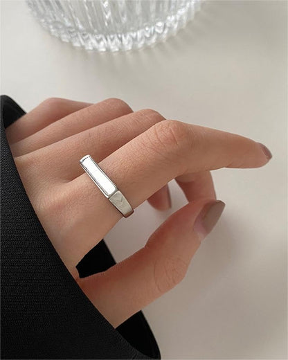 MYNENEY Stainless Steel Square Shape Signet for Men Statement Ring - color: Geometrical Silver