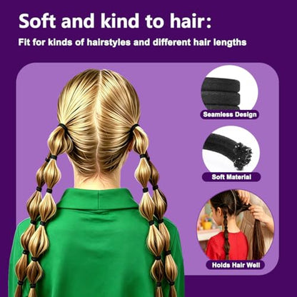 130 Pcs Baby Hair Ties Set, 120 Pcs Small Hair Ties and 10 Pcs Large Hair Ties, Seamless Hair Bands for Girls and Kids Elastic Ponytail Holders (Black) - color: Black