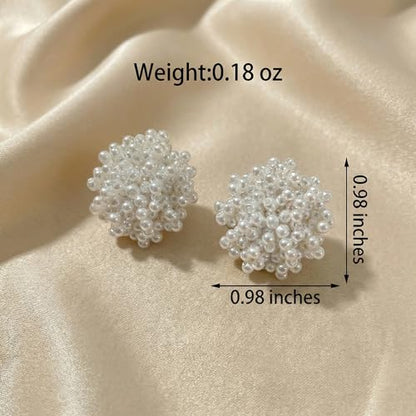 Pearl Cluster Stud Earrings for Women, Cream White Simulated Pearl Statement Earrings, Elegant Chunky Jewelry for Wedding Bride Bridesmaid Prom Party Gifts