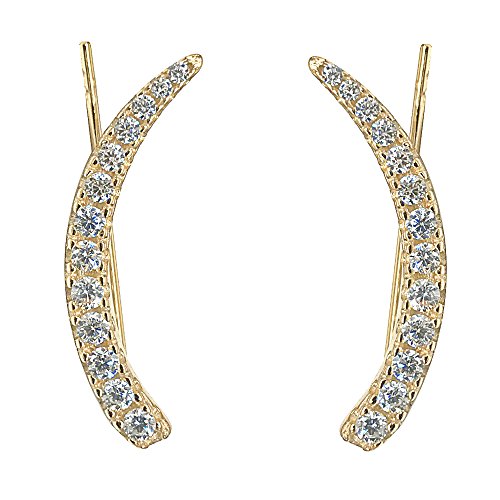 Ritastephens Sterling Silver Cubic Zirconia Ear Climber Crawler Earrings 25mm (Yellow or White) - color: Gold overlay (Yellow)