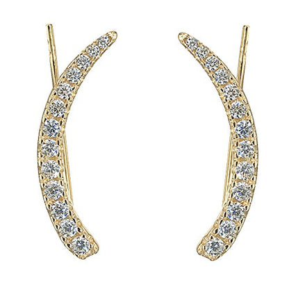 Ritastephens Sterling Silver Cubic Zirconia Ear Climber Crawler Earrings 25mm (Yellow or White) - color: Gold overlay (Yellow)