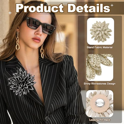 PATIKIL Flower Brooch Pin for Women, Rhinestone Rose Flower Brooch Dainty Fabric Floral Boutonnieres for Women - color: Khaki/White