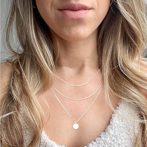 Aisansty Dainty Layered Choker Necklaces Handmade Coin Tube Star Pearl Pendant Multilayer Adjustable Layering Chain Gold Plated Necklaces Set for Women - color: Silver, style: Silver-Layered Disc