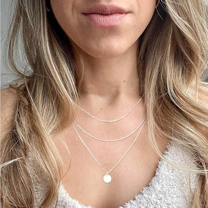 Aisansty Dainty Layered Choker Necklaces Handmade Coin Tube Star Pearl Pendant Multilayer Adjustable Layering Chain Gold Plated Necklaces Set for Women - color: Silver, style: Silver-Layered Disc