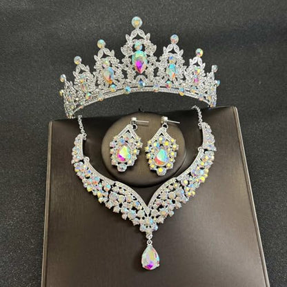 Crowns and Tiaras jewelry sets for Wedding princess birthday party Halloween Prom Pageant Jewelry for Women Crystal Bridal Jewelry Set for women - color: Silver AB