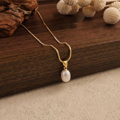 Pearl Necklaces for Women,Dainty Gold Pendant Necklaces Waterproof Jewelry | 14K Gold Plated Pearl Necklaces,Dainty Elegant Wedding Necklace,Small Cute Adjustable Minimalist Necklace,Non Tarnish Jewelry - color: GOLD-3