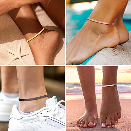 PROSTEEL 316L Stainless Steel Herringbone Flat Chain Bracelets/Anklets, Beautiful Summer Jewelry, Black/Yellow Gold/Rose Gold Plated, 6.3inch/8.5inch Adjustable, Come Box - color: Black