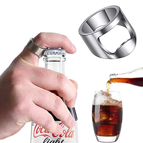 VQYSKO Bottle Opener Ring Band-Beer Bar Tool Creative Versatile Stainless Steel Finger Party Ring,Size 6 to 12