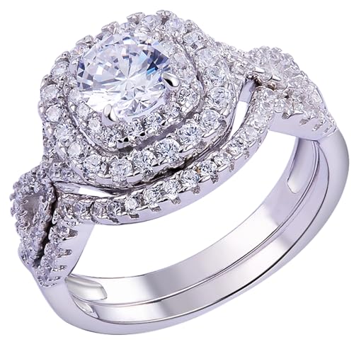Newshe Jewellery Moissanite Wedding Rings for Women 925 Sterling Silver Wedding Band Bridal Set Round Engagement Size