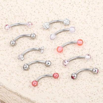 10PCS Eyebrow Piercing, 18G Snake Eyes Piercing Jewelry Tongue, Curved Barbell Eyebrow Rings, for Piercings on The Earlobe, Eyebrows, Lip and Tongue.