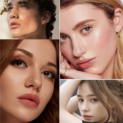 14k Gold Plated 316L Surgical Steel 22g/20g/18g Nose Rings Studs L-Shape Bone Screw Nostril Piercing 1.5mm 2mm 2.5mm 3mm 3.5mm 4.5mm CZ Nose Studs for Women - color: 20g 9pcs Bone Gold 316L Surgical Steel