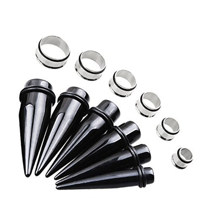 TOPBRIGHT 24PCS UV Acrylic Tapers and Surgical Steel Plugs Ear Gauges Kit Eyelets Stretching Set 00G-20mm - color: Steel