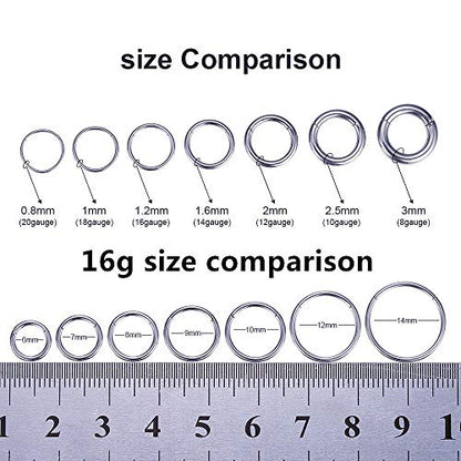 ORANGELOVE Hypoallergenic Nose Rings 20G 18G 16G 14G 12G 10G 8G 316l Surgical Steel Septum Jewelry Hinged Segment Ring Body Piercing Nose Hoop Lip Rings Nose Helix Cartilage Rook Earrings - color: Silver, size: 1pc 16 Gauge 8mm