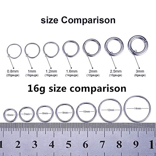 ORANGELOVE Hypoallergenic Nose Rings 20G 18G 16G 14G 12G 10G 8G 316l Surgical Steel Septum Jewelry Hinged Segment Ring Body Piercing Nose Hoop Lip Rings Nose Helix Cartilage Rook Earrings - color: Silver, size: 1pc 16 Gauge 7mm