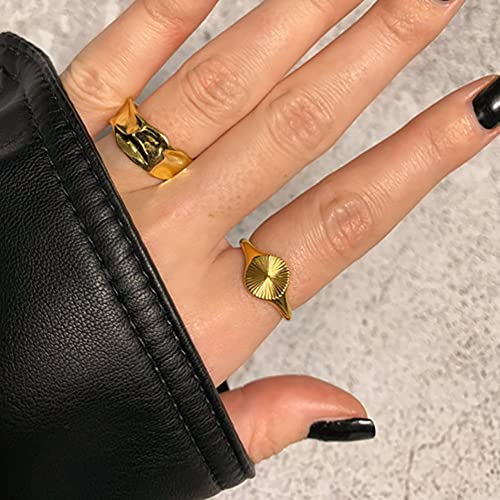 PCY Stainless Steel Round Signet Band Rings for men women Gold Silver Sunshine Pattern High Polished Stackable Hypoallergenic Wedding Cocktail Party Promise Statement Holiday Ring - color: GOLD