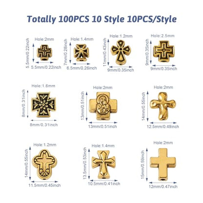Craftdady 100 Pcs Tibetan Cross Beads - 10 Style Retro Alloy Crucifix Beads with Antique Golden Cross Spacers and Holy Charms for Jewelry Crafts - color: Antique Golden Cross