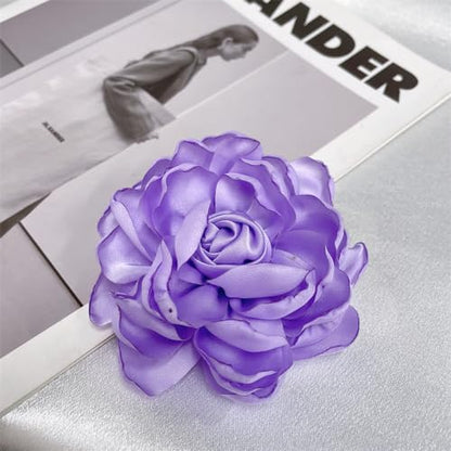 Dainty Fabric Rose Flower Large Brooch Lapel Pins Flower Brooches Pin Classic for Wedding Party Dance Banquet for Women Dress Suit Clothes Accessories Jewelry 100mm - color: Purple