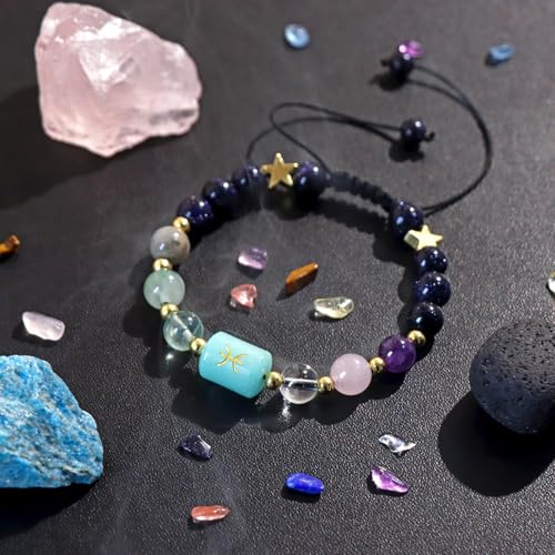 Zodiac Bracelets for Women 12 Constellations Healing Crystal Stone Beads Bracelet Birthday Zodiac Gifts Horoscope Spiritual Bracelet - color: Pisces-2