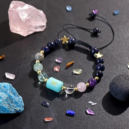 Zodiac Bracelets for Women 12 Constellations Healing Crystal Stone Beads Bracelet Birthday Zodiac Gifts Horoscope Spiritual Bracelet - color: Pisces-2