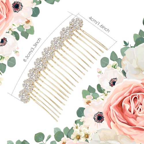 Geosar 4 Pieces Alloy Rhinestone Side Hair Combs Crystal Flower Clips Wedding Comb Bridal Jewelry Clips Combs French Hair Accessories for Women(Gold) - color: Gold