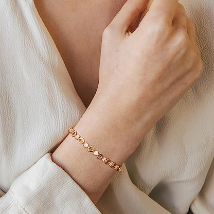 Gold Chain Bracelet for Women, 14K Gold Plated | Dainty Bracelets with Adjustable Chain, Trendy Jewelry Gift for Women - style: white round cz