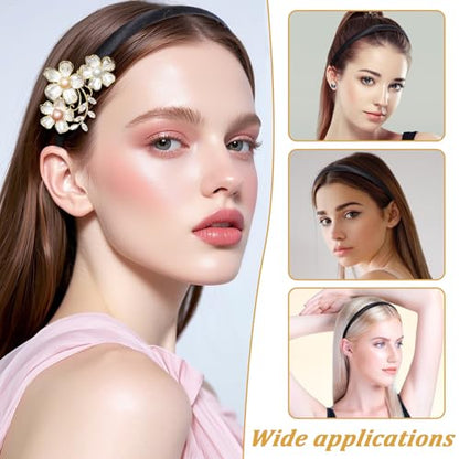 2 Pcs Soft Satin Headband, Black Velvet Padded Headbands, Fashion Elastic Solid Hairband for Women Cosplay Holiday Halloween Crafts Gifts