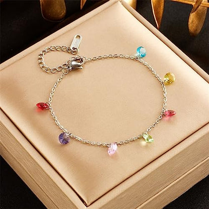 Ankle Bracelet for Women Stainless Steel Chain Beach Anklet Bracelet Adjustable Jewelry - style: A2-stone-sliver
