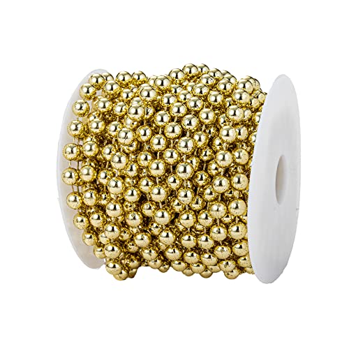 8mm Crafts Faux Pearl Beads Garland Pearl Bead Roll Strand of Pearls to Decorate Floral Centerpieces Wedding Party Favor Christmas Tree(33 Feet Gold) - color: Gold, size: 8 mm