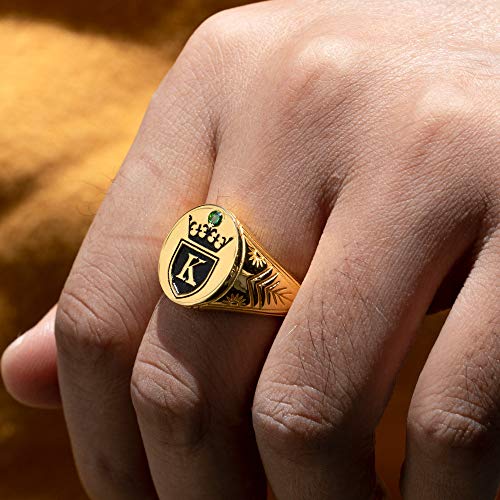 Getname Necklace Initial Signet Ring Sterling Silver King Crown Monogram Ring - Custom Engraved Alphabet Rings for Man - Personalized Mens Signet Ring Silver Gold