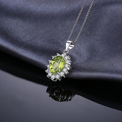 JewelryPalace Princess Diana Kate Middleton Natural Amethyst Citrine Garnet Peridot Topaz Created Ruby Sapphire Simulated Emerald Pendant Necklace for Women, 925 Sterling Silver Gemstone Jewelry Set - color: S-Sterling Silver-peridot