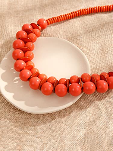 COLORFUL BLING Ethnic Large Chunky Wooden Beaded Necklaces Boho African Statement Necklace Handmade Tribal Collar Choker Bib Jewelry - color: joint orange