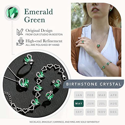 Leafael Infinity Love Heart Gift Bracelet for Women, Birthstone or Healing Stone Crystal, Silver Tone Birthday Jewelry for Her, Mom, and Wife, 7-inch Chain and 2-inch Extender - color: 05-May-Emerald Green