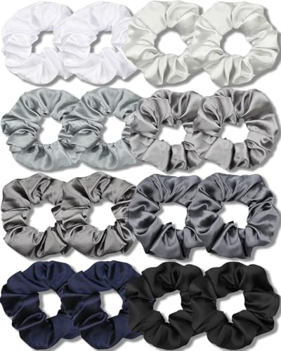 IVARYSS Satin Scrunchies for Women, Soft Than Silk for Hair, Fashion Ties and Bands for Thin | Thick Hair Styling, 16 Pack(Multi-Gray) - color: Multi-Gray