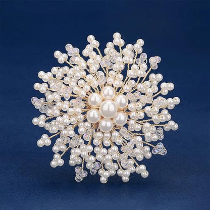 Flower White Pearl Brooch Pin for Women | Striking Large Pearl Flower Beads Statement Costume Pin Graceful Wedding Anniversary Prom Jewelry Gifts - style: Pearl2